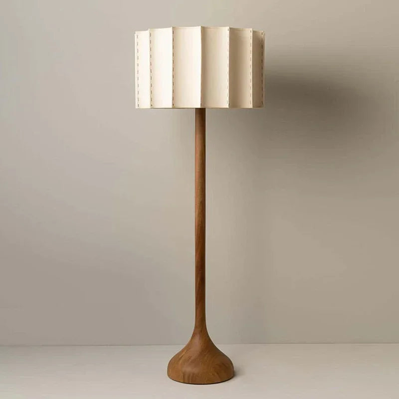 Japanese LED Wabi-Sabi Downward Fabric Shade Polished Steel Finish Solid Wood-Bamboo Round Base Table Lamps/Colors-Brown/White