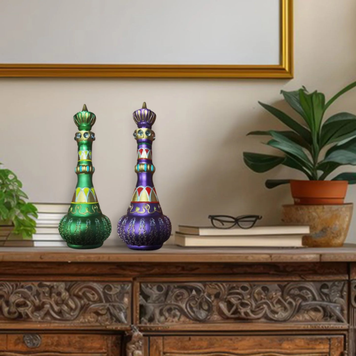I Dream Of Jeannie Bottle Figurines /Colors-Mirrored Purple/Green/Royal Blue/ Bottle Figurines is 10.5 inches Tall