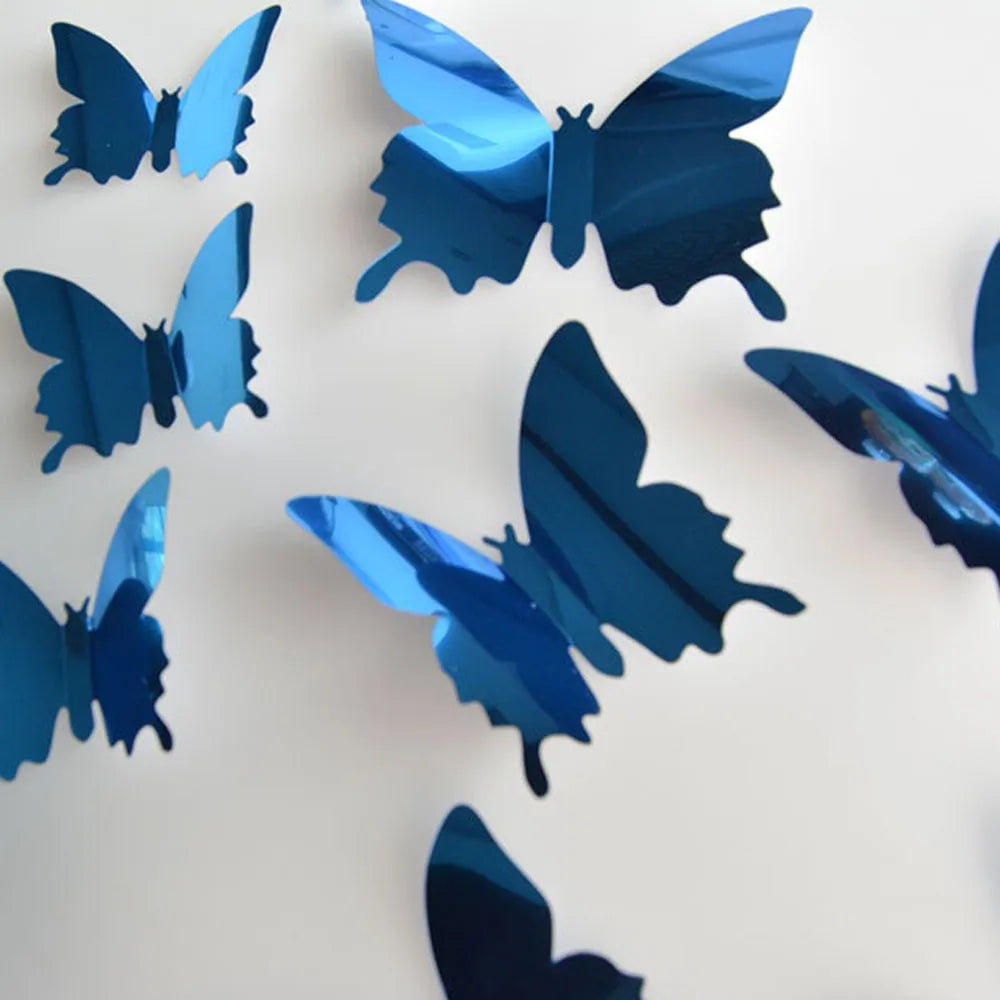 12Pcs/ 3D Butterfly Mirror Wall Decals/ Removable/Colors-Purple/Blue/Gold/Silver