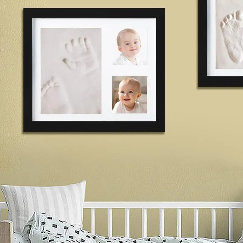 Unisex All Ages Babies-Pets MDF Wood Hand-Footprint Print Photo Frame Keepsake Kit/Ink Pad/Colors-Black/White/Beige