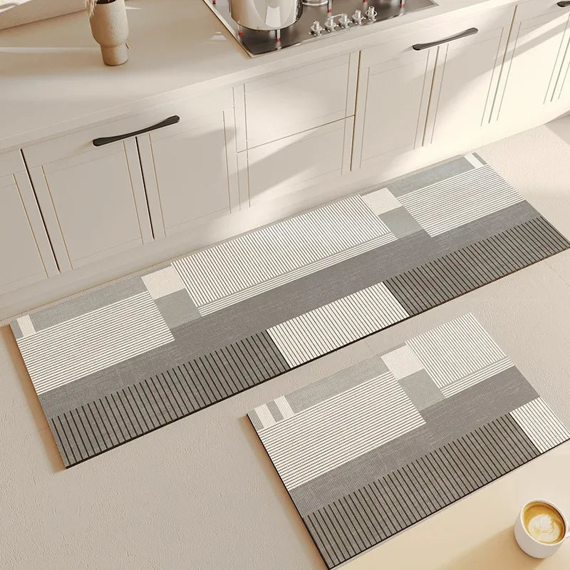 VIKAMA Kitchen Classic Modern Indoor-Outdoor PVC Persian Design Striped-Geometric Anti-Slip Fade Resistance Hypoallergenic Non-Toxic Japan South Korea Diatomite Rugs/Hand-Machine Washable