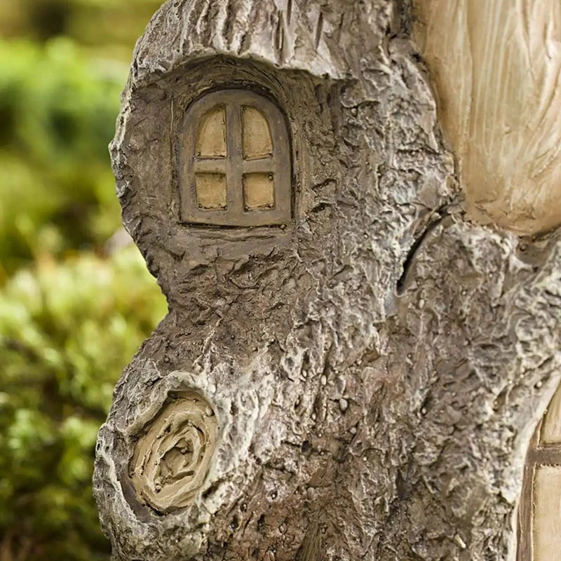 No-EN-Name-Null Outdoor Garden Inspired Fairy House Brown Round Shaped Resin Landscape-Door In Realistic Old Wood Grain-Bark On Tree Trunk-Stairs-With A Small Window Design Free-Standing Full-Size Birdbaths
