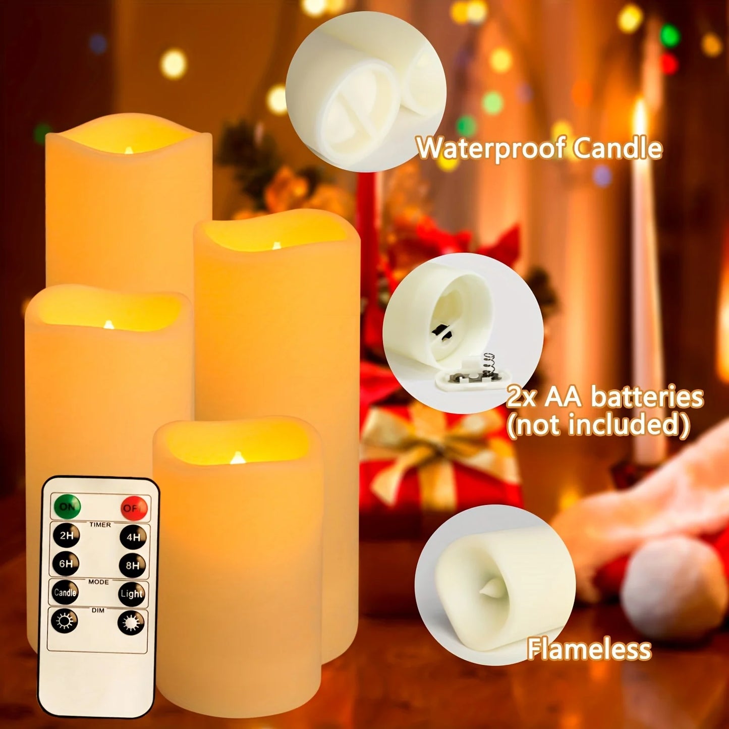 4-10 PCS Set LED Round Frosted Plastic Base Flameless Candles/Remote Included /2-4-6-8 Hour Timer/ 2 AA batteries (Not Included) /Colors-White/Yellow/Beige