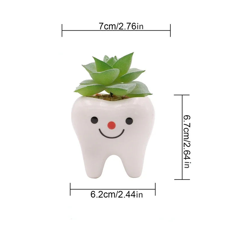 No-EN-Name-Null Home Garden Glazed Porcelain Ceramic Mini Cute White Tooth Shaped Smiling-Frowning Faces Desktop Flowerpots Planters /Colors-White/Black/Pink/Red/Multicolor