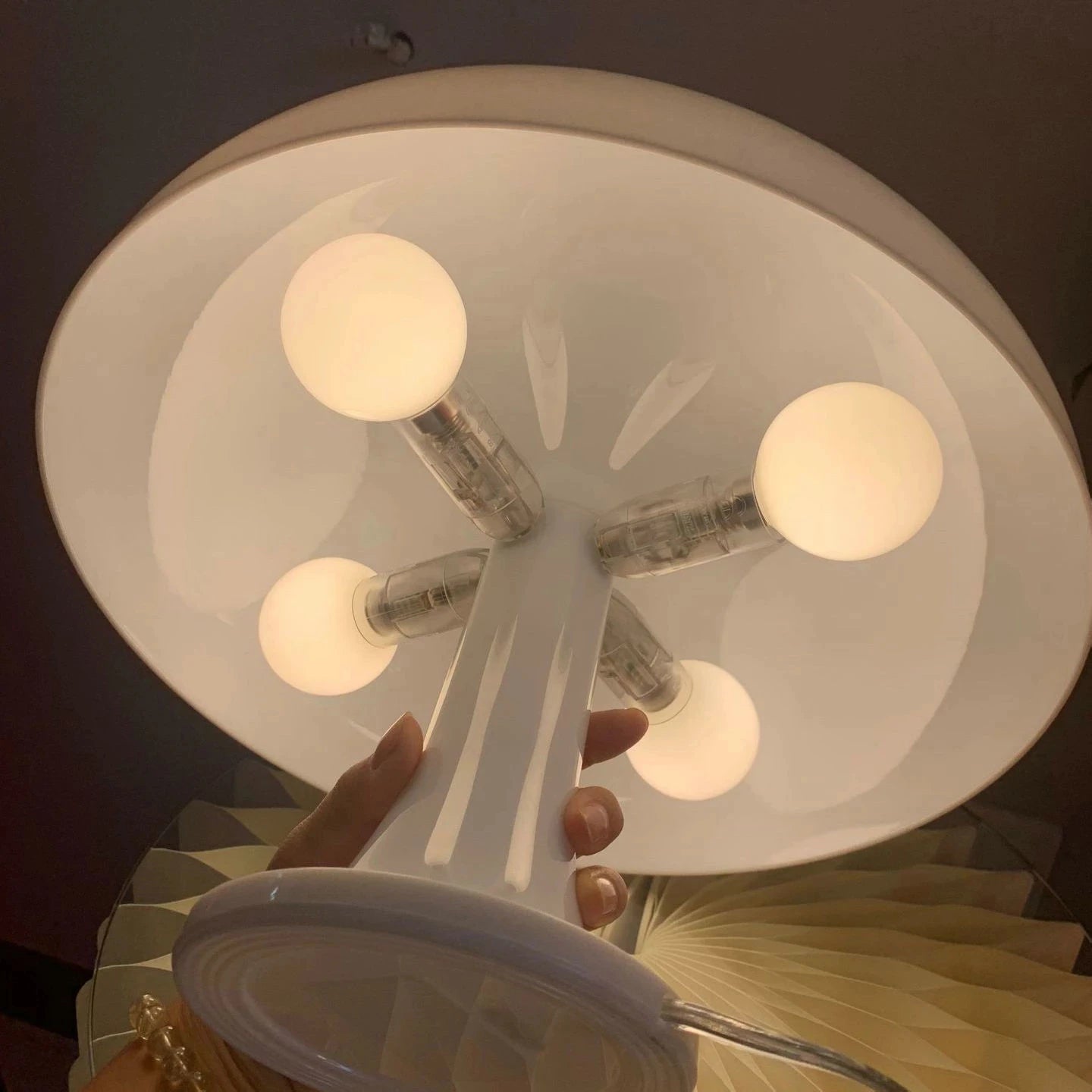 Danish Modern Polished Polycarbonate LED Orange Mushroom Downward Shade Table Lamps/4 LED E14 Bulbs Included/Plug Type-EU Plug