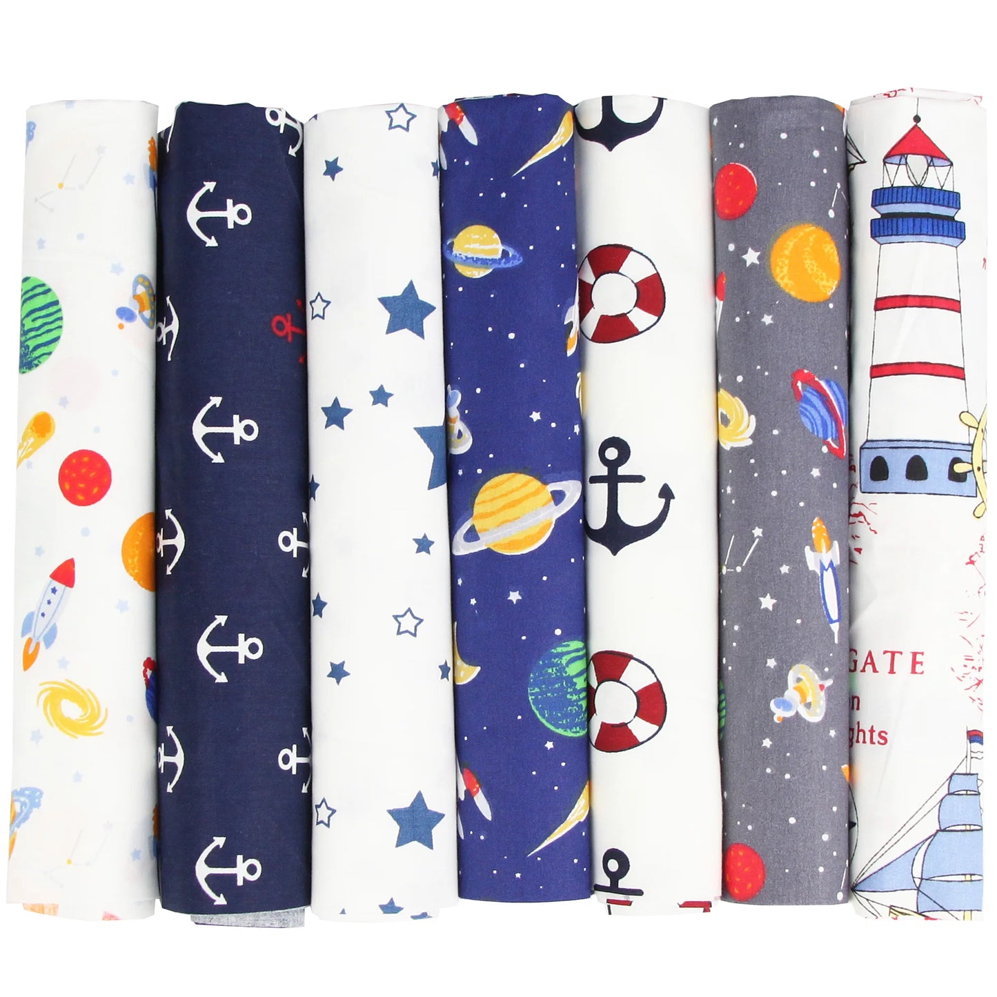 1-Set 7 Different Colors Handmade Anti-Static Printed Thin Patchwork Quilting Squares 100% Cotton Brocade Fabric Cloths/Colors-Floral/Geometric/Black/Checkered/Washable/Ironing Instructions