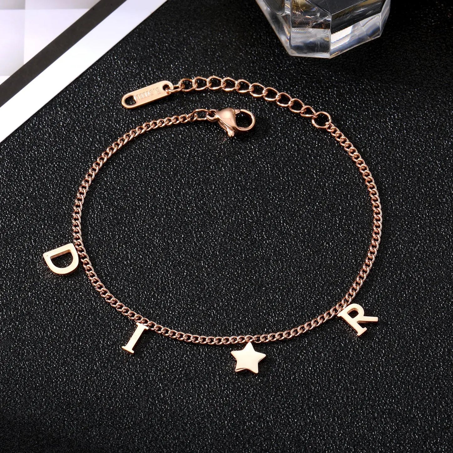 Unisex Korea Imitation Stainless Steel Link Chain Star-Letter Alphabet Charm Bracelets/Colors-Gold/Rose Gold/Silver
