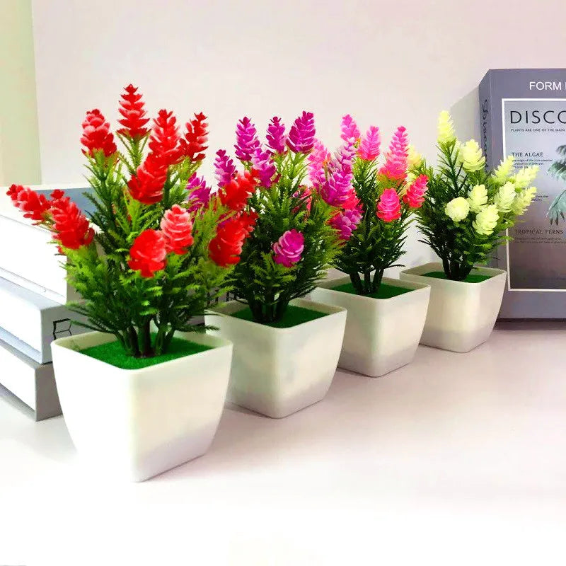Plastic Bonsai Magnoliopsida Small Flower Pot Artificial Plants/ Colors-Red/Floral