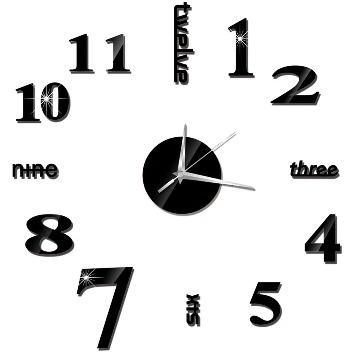 Self-Adhesive Waterproof Vapor-Proof Non-Toxic Safe Acrylic 3D Mirror Wall Clock Decals/Colors-Black/Silver/Gold