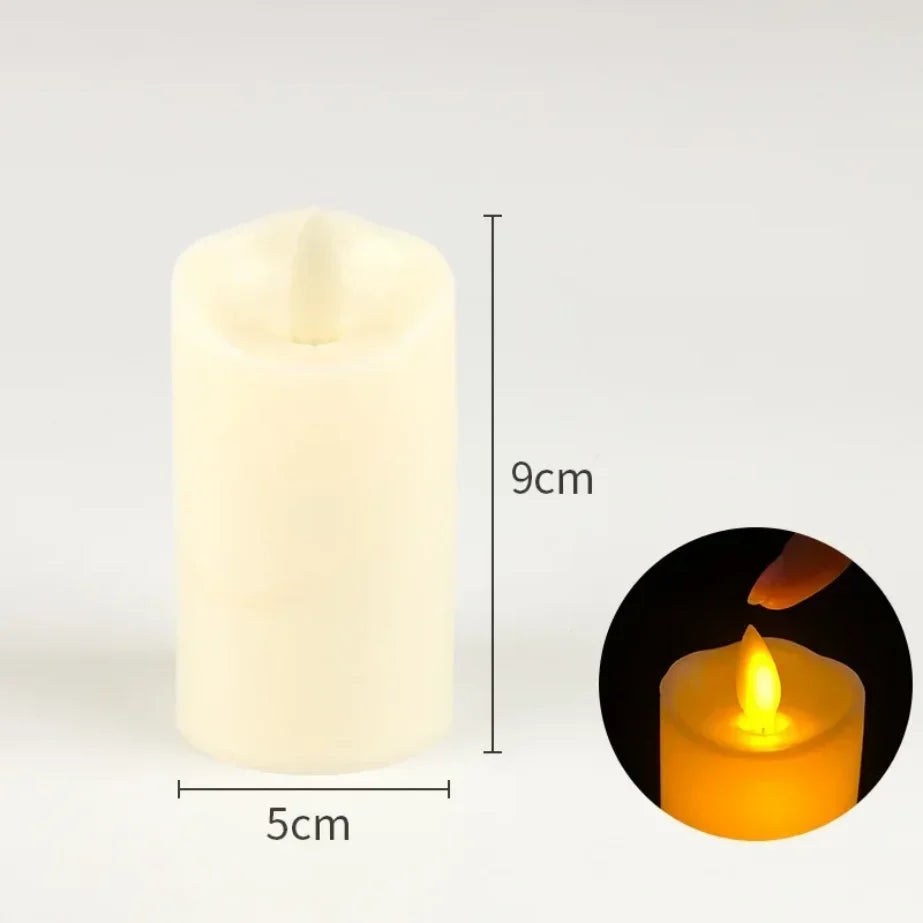 Realistic Round Plastic LED Electronic Flickering Flameless Candles/3-AAA battery/Battery Not Included/Colors-White/Black/Mini Candle-Ivory-White Button Batteries Not Included