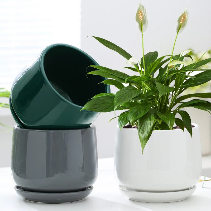 Ceramic Flowerpot Creative Large And Extra Large Flowerpot With Tray Household Balcony Nordic Simple Flowerpot Home Decoration