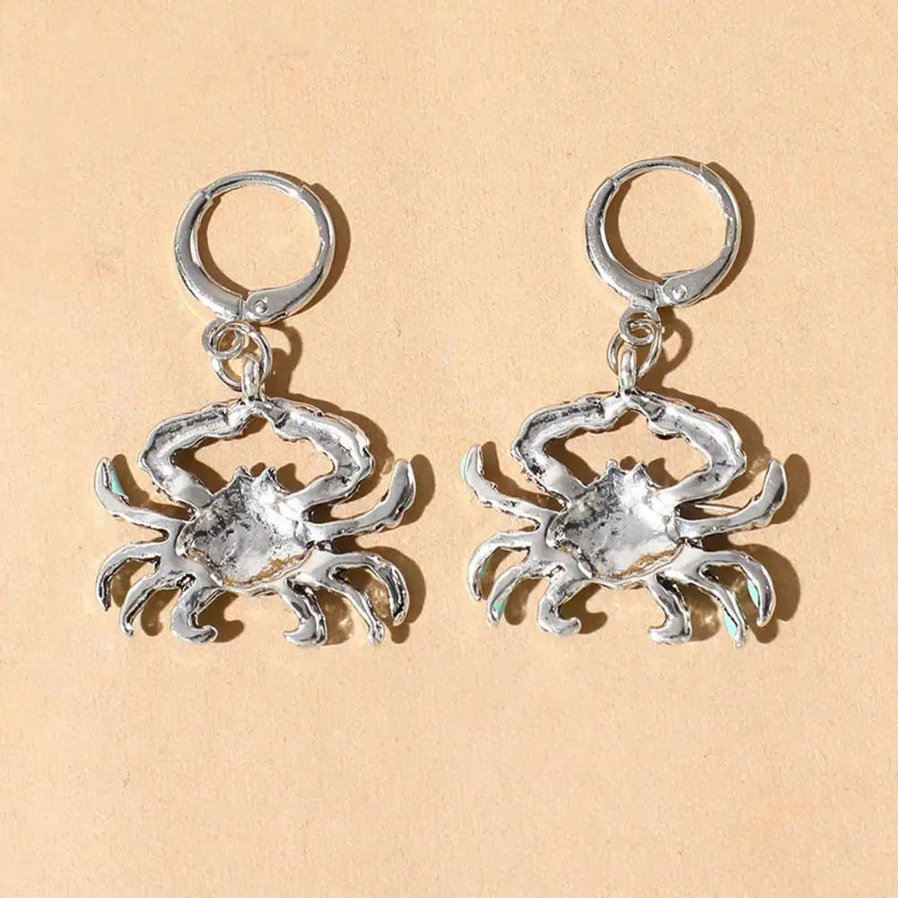 Adult Women-Teens Girls Iron Metal Blue Crab Shape Silver Colored Back Imitation Drop Dangle Glossy Hook Earrings