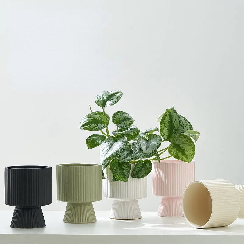 Nordic Creative Striped Ceramic Flower Pots, Modern Minimalist Morandi Vases, Green Plants, Home Decoration, Modern Decoration