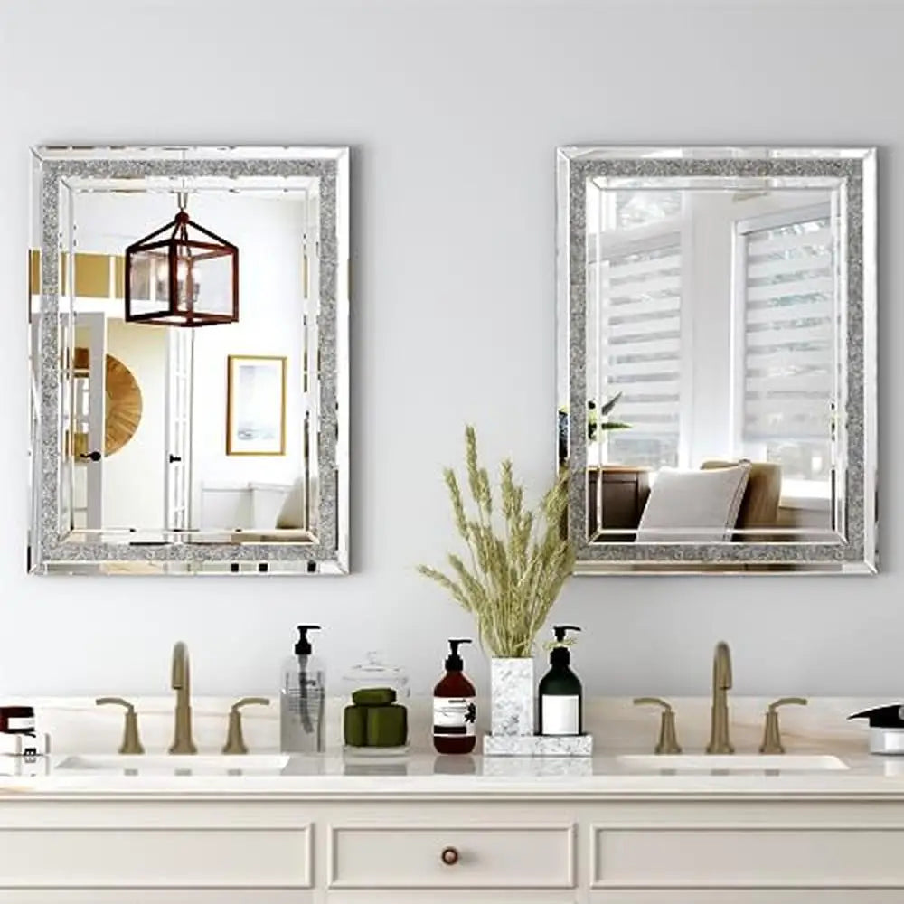 Crushed Diamond Beveled Rectangle Silver Wall Mirror