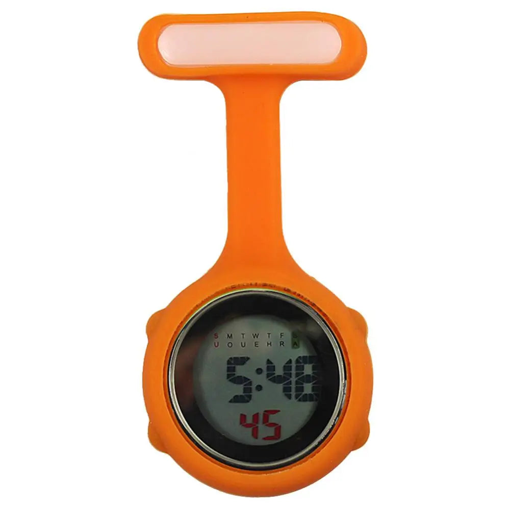 Women Silicone Round Waterproof Digital Dial Clip-On Nurse Fob Electric Battery Pocket Watch/Alarm-Date Display/Colors-Purple/Green/Blue/Yellow/Light Blue/Cyan/Pink/Orange/White/Red/Light Cyan/Purple-Red/Dark Blue