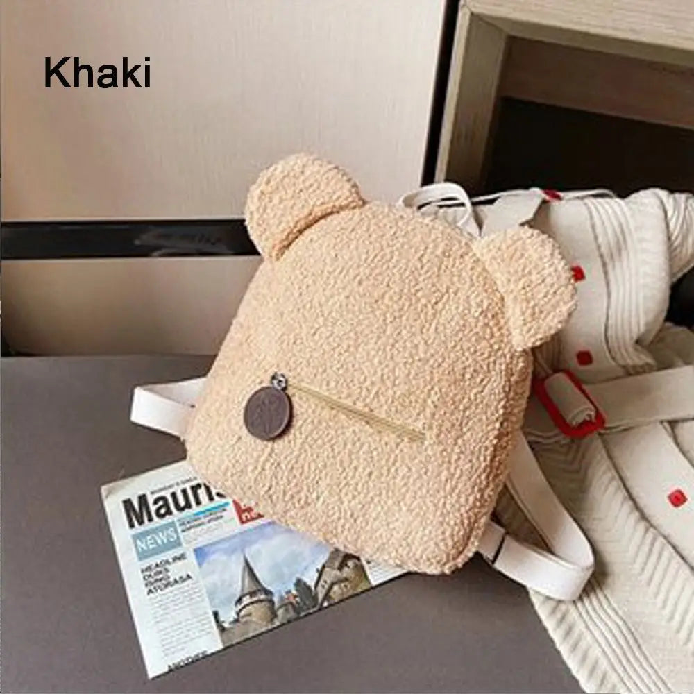 Women/Teen Girls Mini Lamb Fleece Cartoon Cute Bear Winter Backpacks/ Polyester/Backpack Straps/Adjustable Shoulder Straps/Small Handle/Colors-Khaki/Brown/Green/Black/Blue