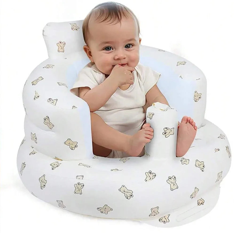 Baby PVC Inflatable Sofa Puff Portable Bath Sitting Chairs /Suitable for Babies: 6months-36 months/ 20 KG/Colors- Animals/White/Beige