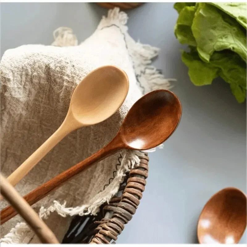 Kitchen 5-6 PCS Set Nanmu Japanese Style Brown Solid Wood Spoons