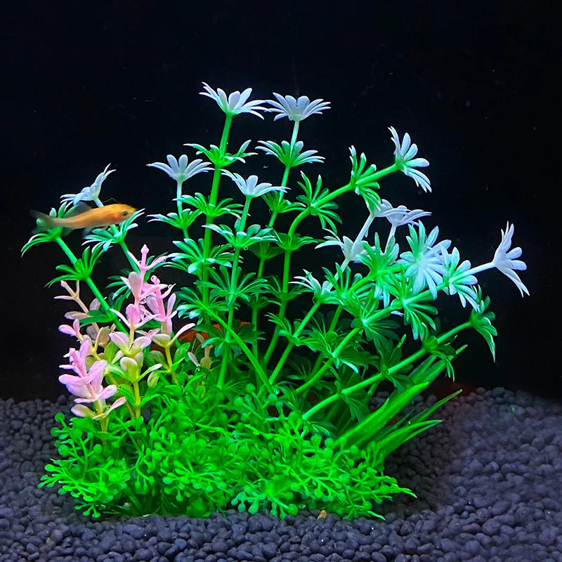 Plastic Artificial Aquarium Aquatic Grass Weeds Plants For Fish Aquarium/Colors-Floral Green/Purple