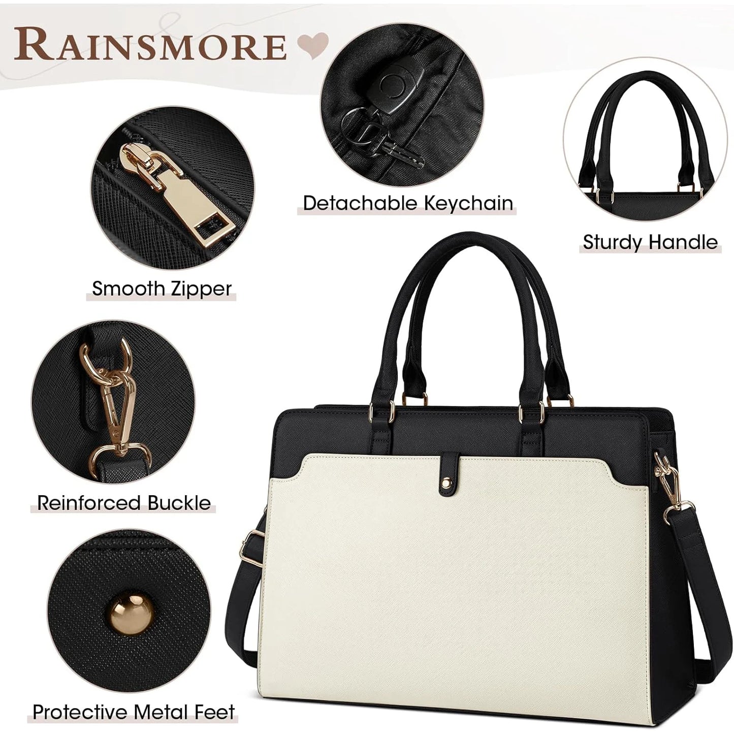 Large Women Waterproof Wear-Resistant Faux Leather Briefcase Bags/Polyester Lining / Well Padded Laptop-Tablet Compartments/ Middle Zipper/For 15.6 Inch Laptop-Tablet /Colors-Black/Pink/Brown