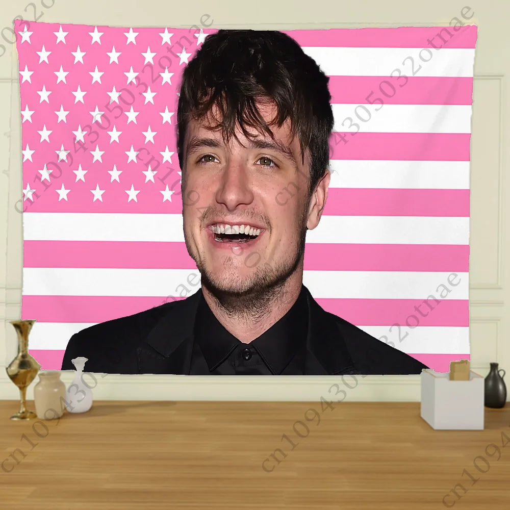 Customized Indoor Polyester Rectangle Printed Portrait J-Josh Hutcherson Hand Pull Pink-Red USA Cotton-Linen Fabric Flag Tapestries
