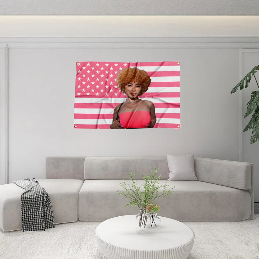 Polyester Printed Women Ice Rapper Funny Banner Sports Flags Tapestries/4 Brass Grommets/Colors-Pink/Blue/Multicolor