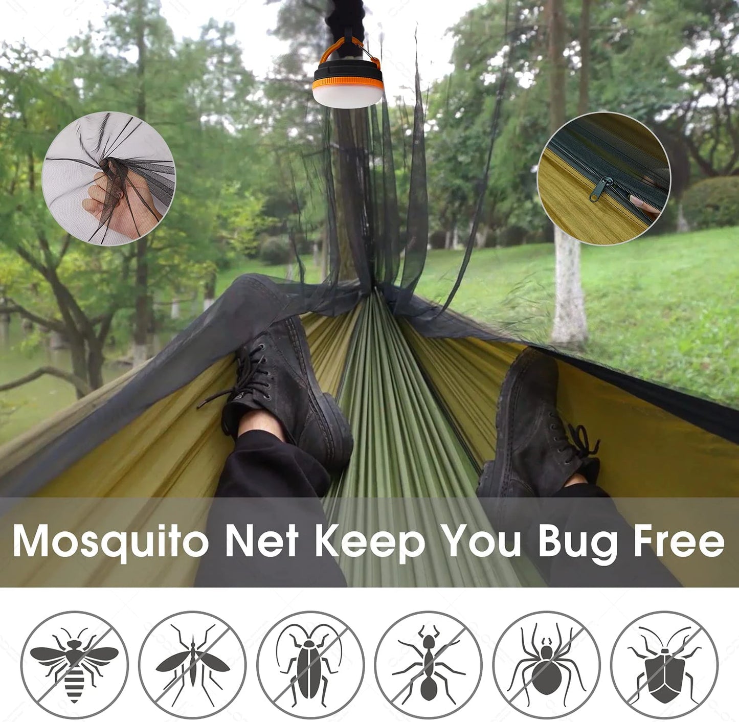 Outdoor Lightweight Waterproof Portable Nylon Mosquito Net-Rope Sleeping Camping Tarp Hammocks/Colors-Camouflage/Gray/Pink/2 Tree Straps/2 Steel Carabiners/Hammock Bag/Load Bearing Weight : 440 lbs