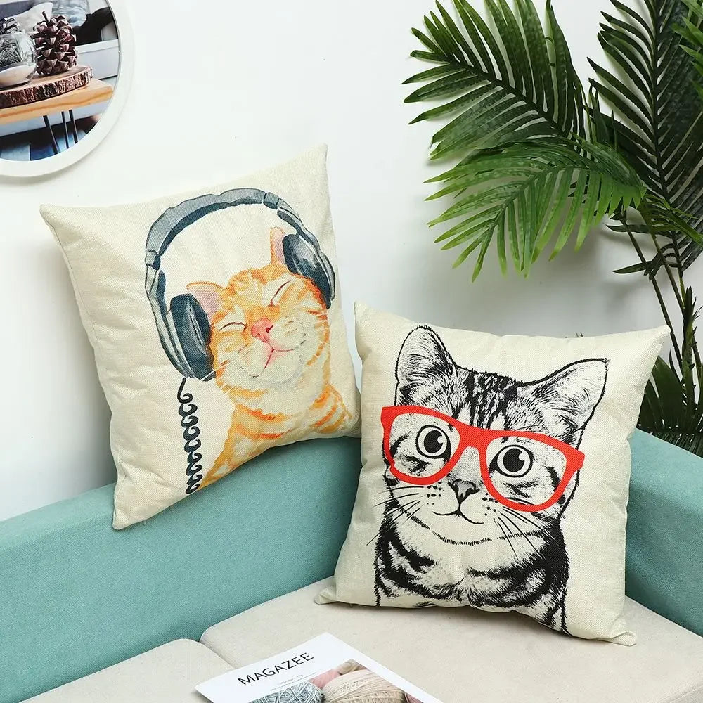 Printed Cute Cartoon Cat Polyester Pillowcase Covers/ Machine Washable/Size: 45 x 45cm