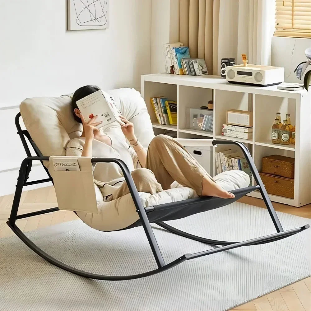 Indoor Metal Nursery Upholstered Cushion Nordic Double Rocking Chairs/ Colors-Black/Gray/White/Orange/Beige