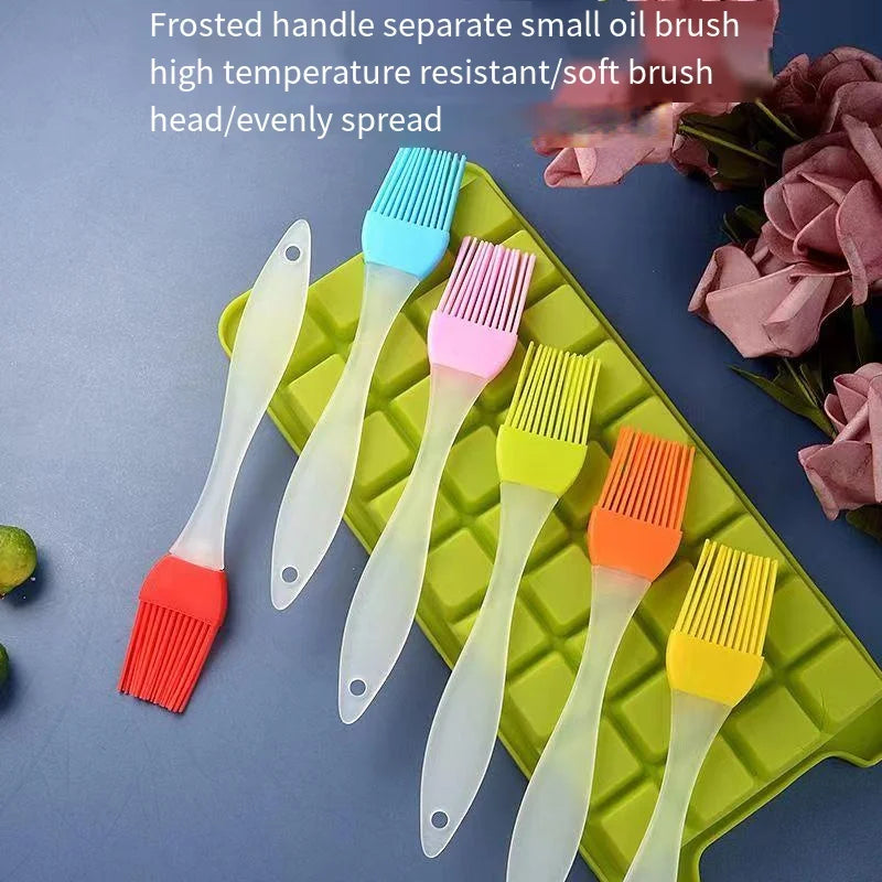 Kitchen Plastic Non-Slip Frosted Handle Disassembling Head Basting Silicone Bristle Brush-Hook Hole/ Colors-Orange/Pink/Green/Red/Yellow/Blue