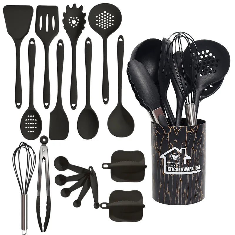 10 PCS Silicone Kitchen Cooking Utensils Tool Sets/Colors-Pink/Black/White