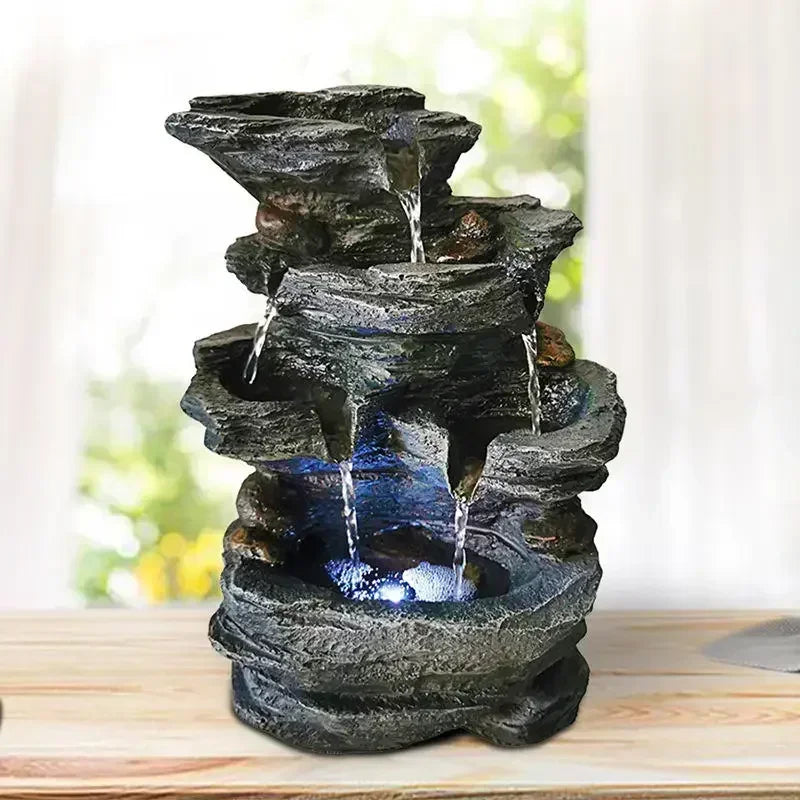 Relaxing water Sound 5-Step Rock Falls Indoor Waterfall garden outdoor decor rock tabletop fountain with led Light
