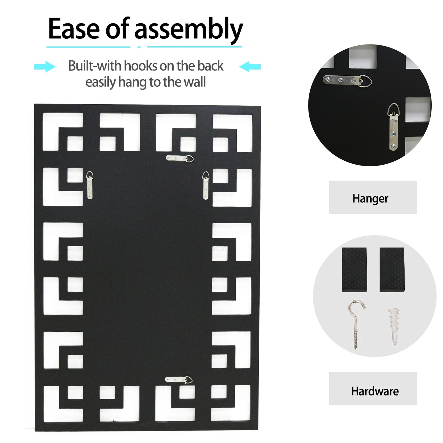 Large Rectangle Silver Modern Glass Geometric Frameless Mirrors/MDF Board Back Panel/Built-In Hooks On Back/Hardware/Dimension: (L x W x H)100x70cm/ 39.4x27.6 inch