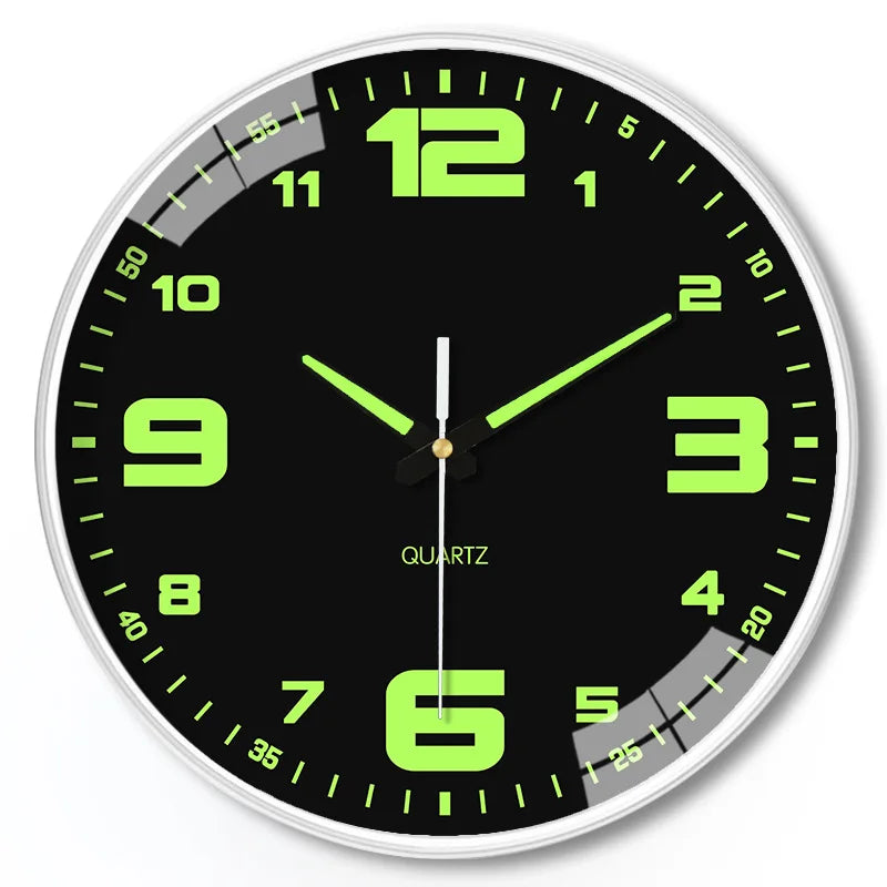 Round 8 Inch Luminous Black-White 3 Style Face Quartz Glow-In-Dark Numbers-Dials Wall Clocks