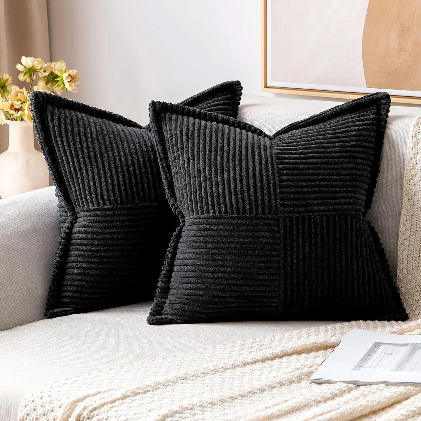 Polyester Corduroy Striped Throw Pillows COVERS/ Concealed Zipper/Colors-Beige/Green/Cream White/ Light Brown/Orange/Dark Green/ Pink/ Red/Black/Gray/Blue Green