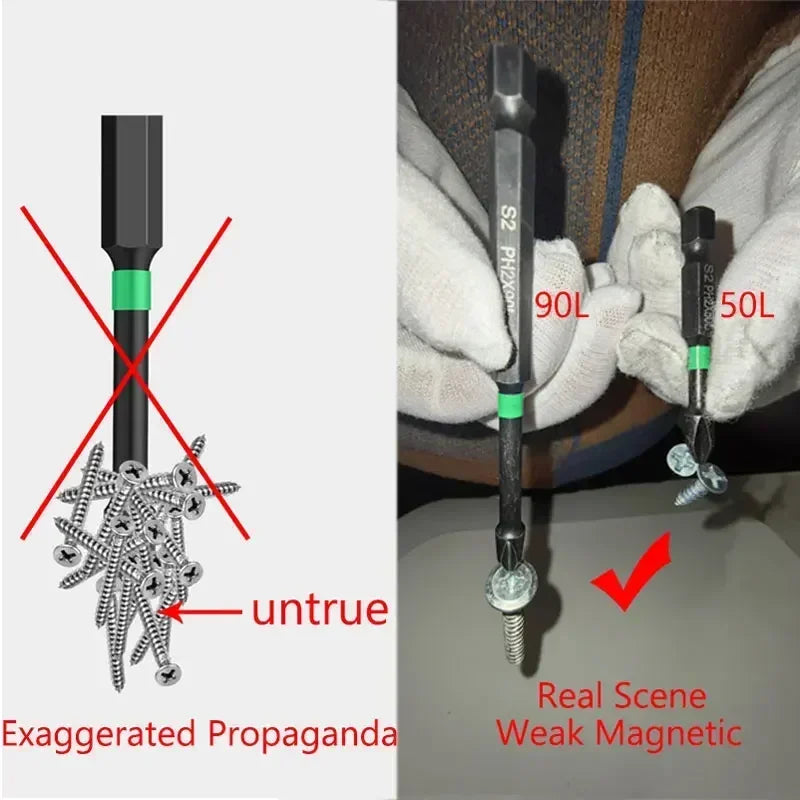 EMGFX 5 PCS Set Mechanic Design Impact Resistant Phosphating Black-Green Coating Alloy Steel Phillips Screw Head Low Magnetic Screwdriver BITS For Drills