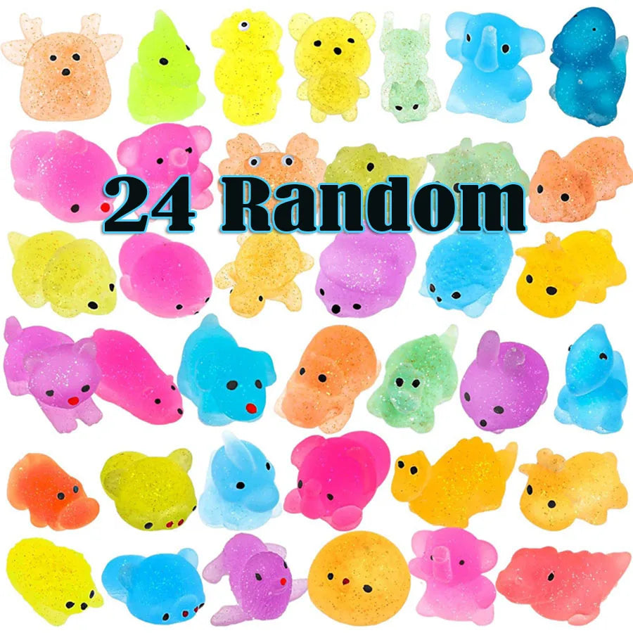 12-36 PCS Set Washable Silicone Multicolor Animals Stretch-Squeeze-Twist Sparkling-Glittering Mochi Squishy Stress-Reliever Toys/Ages: 3-18 + Years Older