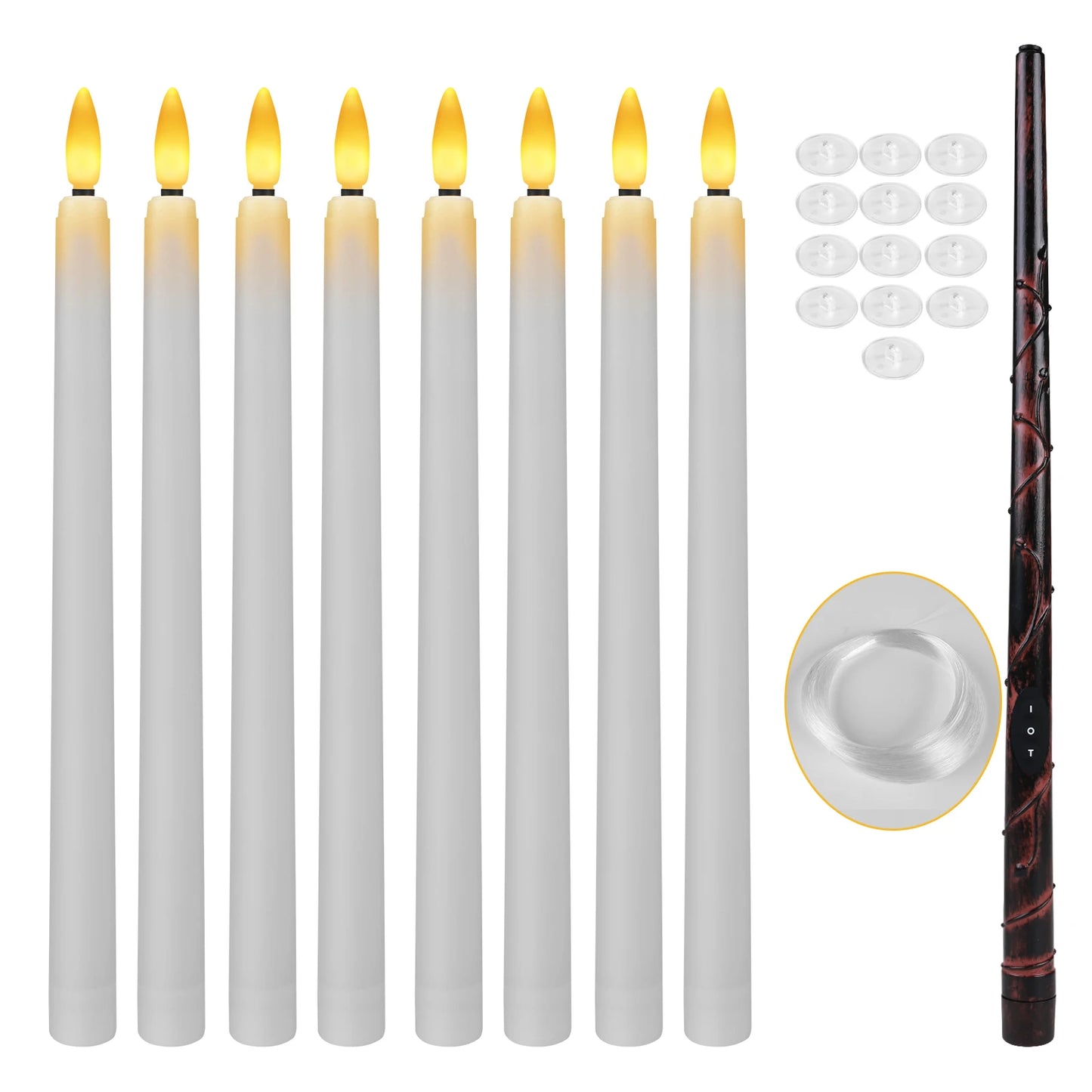8-12 PCS LED White Tall Round Plastic Magic Wand Remote Control Flickering Floating Flameless Taper Candles