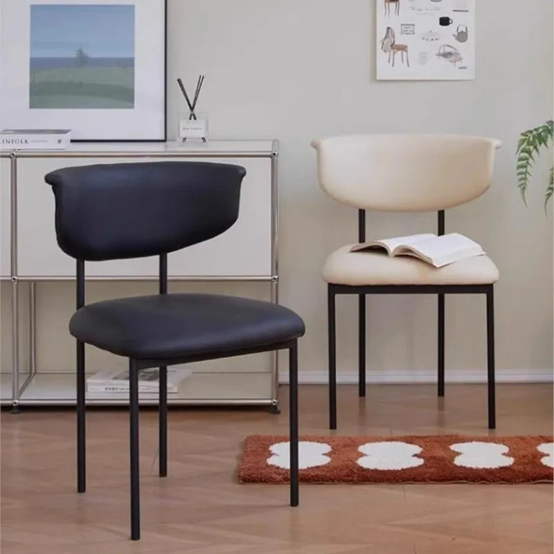 Upholstered Real-Life French Cream Style Genuine Leather Cushion Dining Chairs/ Metal Frame Legs/Colors-Beige/Black/Green/Yellow