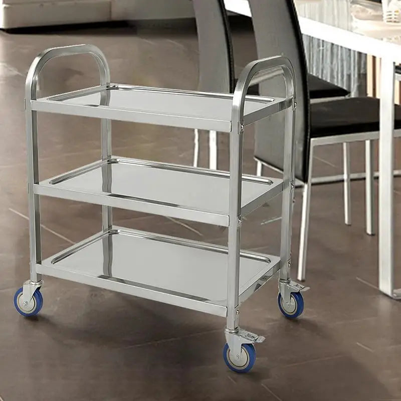 Three-Tier Metal Stainless Steel Silver Kitchen Dining Carts/With 4 Wheels