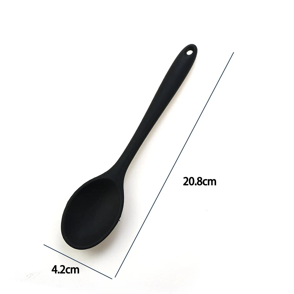 Kitchen Multicolored Thermostability Anti-Corrosion Soft Silicone Spoons/With Hook Hole /Colors-Multicolor/Blue/Green/Yellow