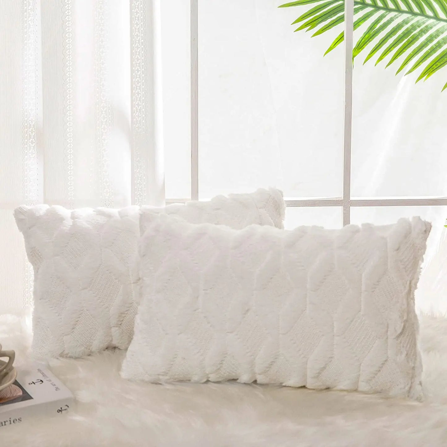 Rectangle White 100% Polyester Plush Embroidered Soft Sofa Throw Pillow COVERS