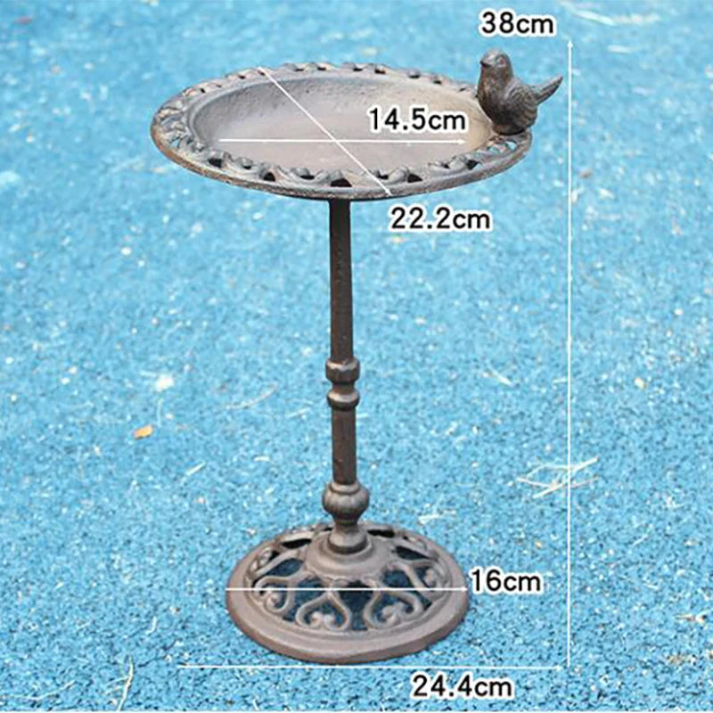 No-EN-Name-Null Outdoor Garden Free-Standing Farm House Style One Bird On-Brown Cast Iron Metal Rustic Brown Cast Iron Standing Big Hollow Round Bottom Base Bird Feeders
