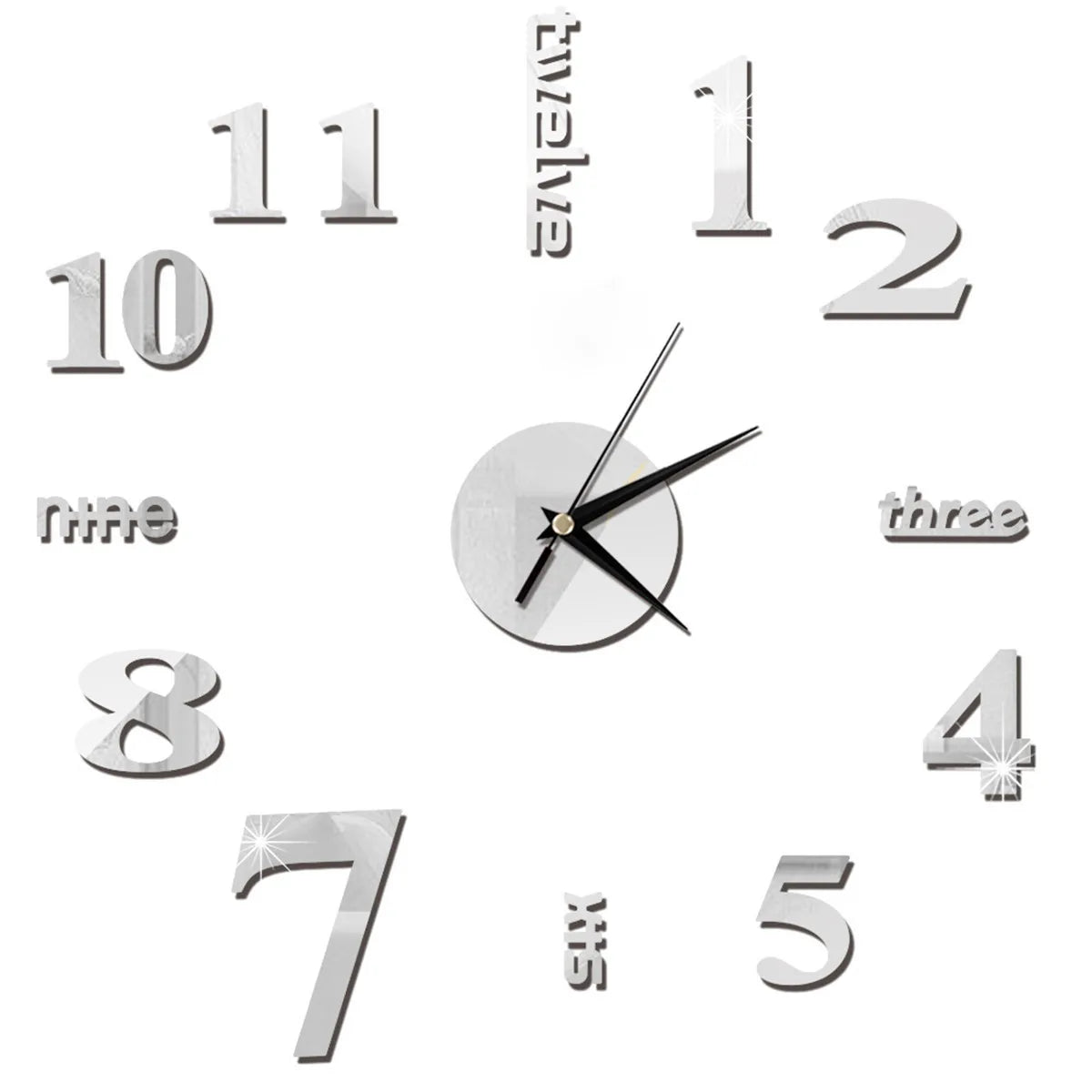 Self-Adhesive Waterproof Vapor-Proof Non-Toxic Safe Acrylic 3D Mirror Wall Clock Decals/Colors-Black/Silver/Gold