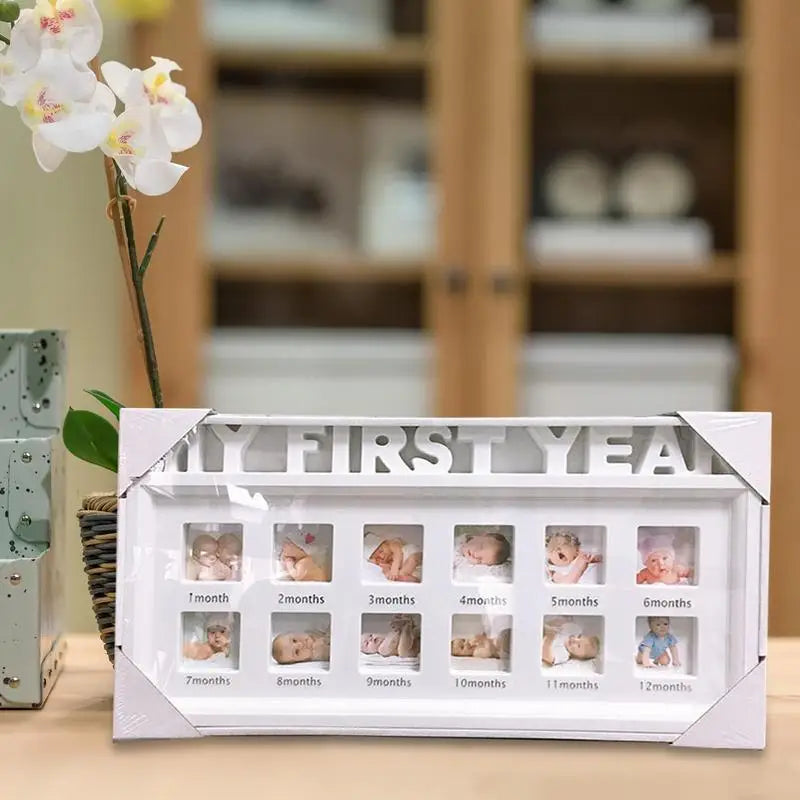White Plastic Rectangle Babies My First Year Of Growth 12 Months Display Picture Frames/Cardboard Back