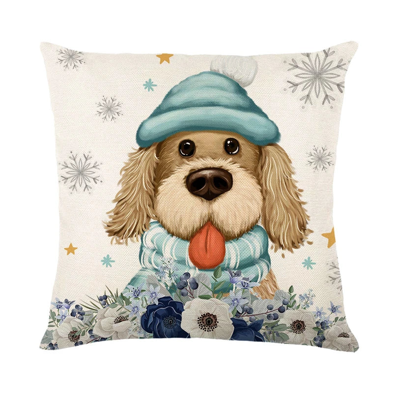 4 PCS Set Christmas Linen Snowman-Elk-Yarn Mittens-Christmas Tree-Wreath Plaid Throw Pillows/Colors-White/Red/Gray/Plaid