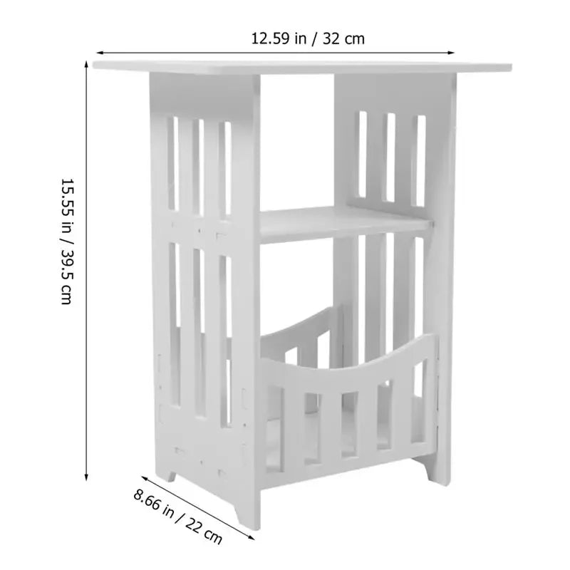 No-EN-Name-Null Simple Modern 2-Tier WPC Hard White Plastic Rectangle Shaped Small Corner Bedside Nightstands