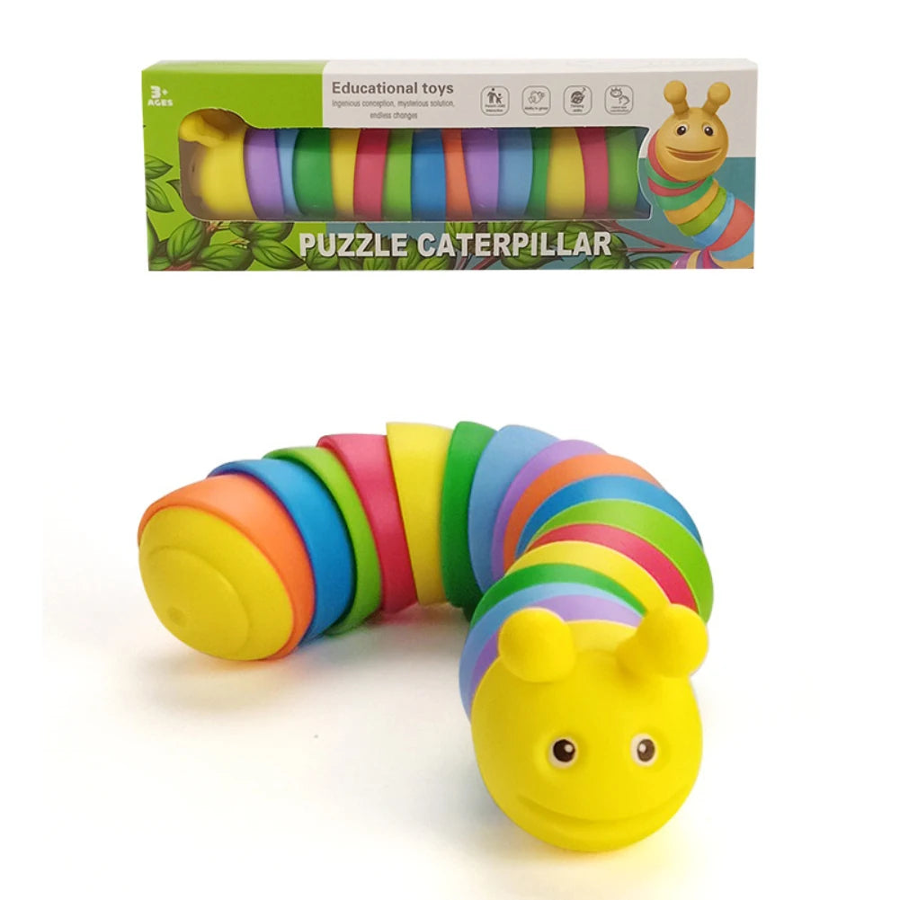 Plastic Funny Soft Realistic Worm Puzzle Caterpillar Fidget Toys/Ages: 3-18+Years Old/Colors-Green/Blue/Yellow