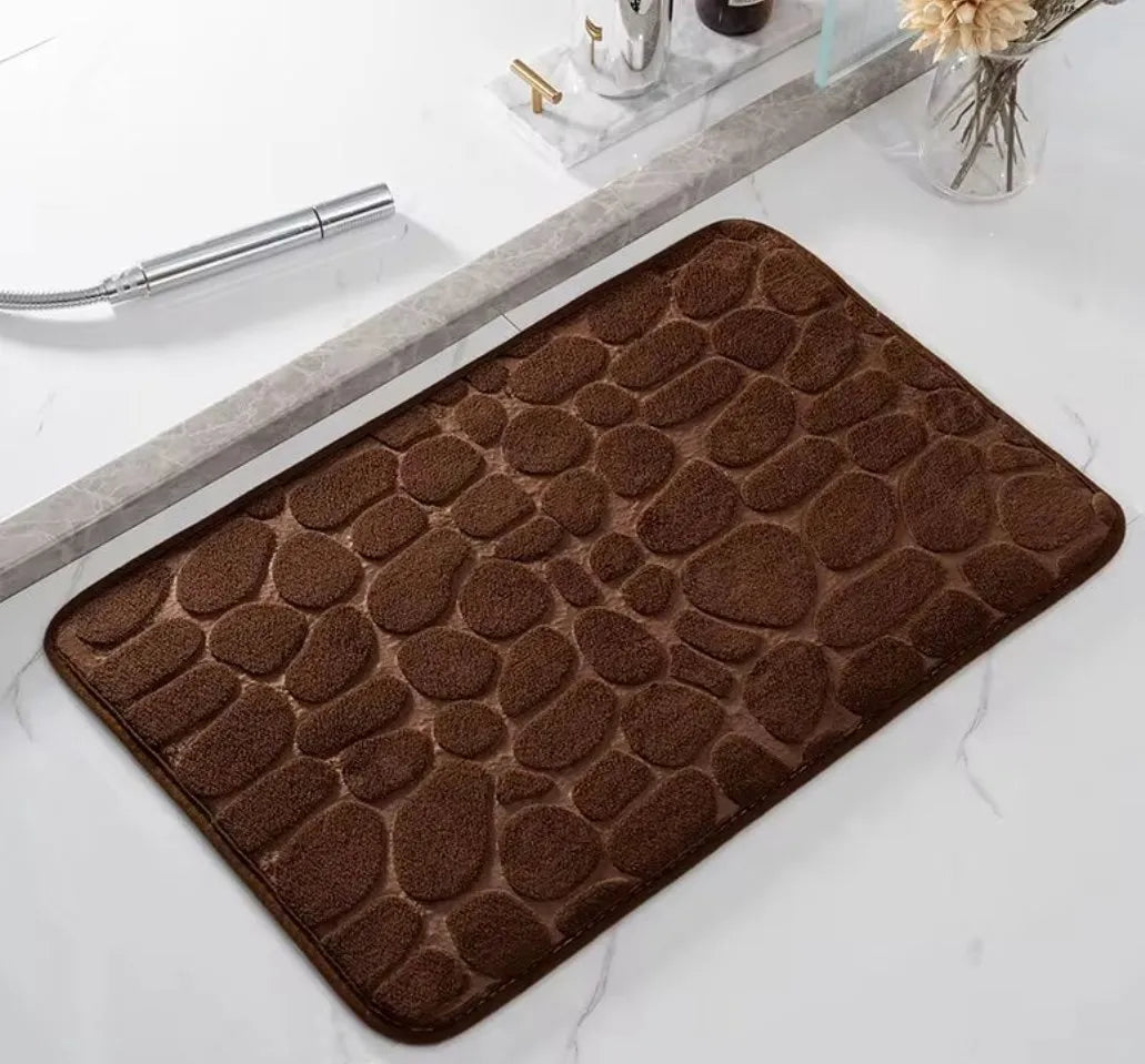 Soft Durable Memory Foam Non-Slip Printed Pebble-Like Coral Stone Design Polyester Bathroom Mats/ Colors-Grey/ Light Yellow/Russet/Size: 40x60 cm