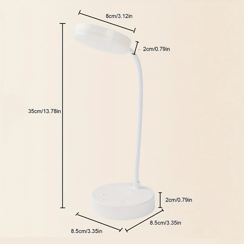 Modern Cool White-Daylight ABS Shade LED Plastic-PVC Eye Protection Dimming Function USB Rechargeable Port Push-Button Switch Round Bendable Gooseneck Arm Base Desk Lamps